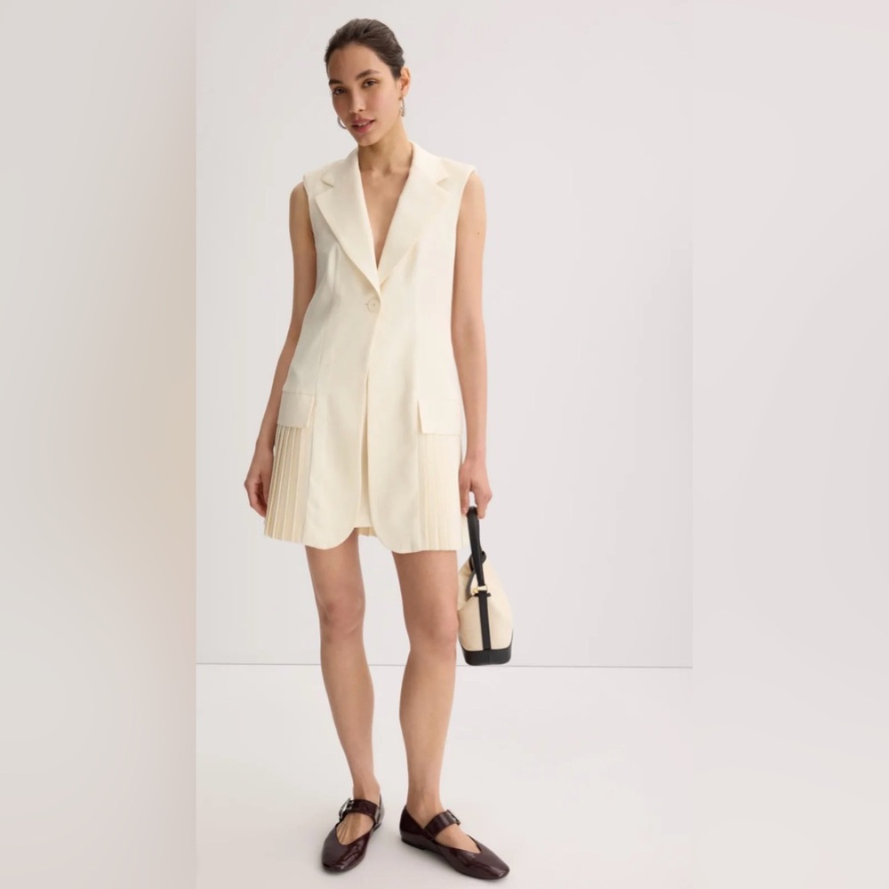 Sandro Cream Sleeveless Pleated-Panel Blazer Mini Dress